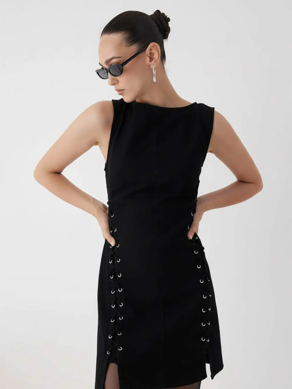 Trendyol TRENDYOLMİLLA Dames Zwart Effen Extra Kort / Super Mini Mouwloos Stijlvol/Avond Bodycon Jurken