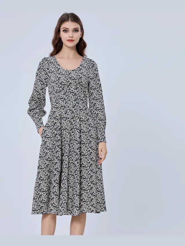 S&J Weekends Midi Tea -jurk met Liberty Print Grijs