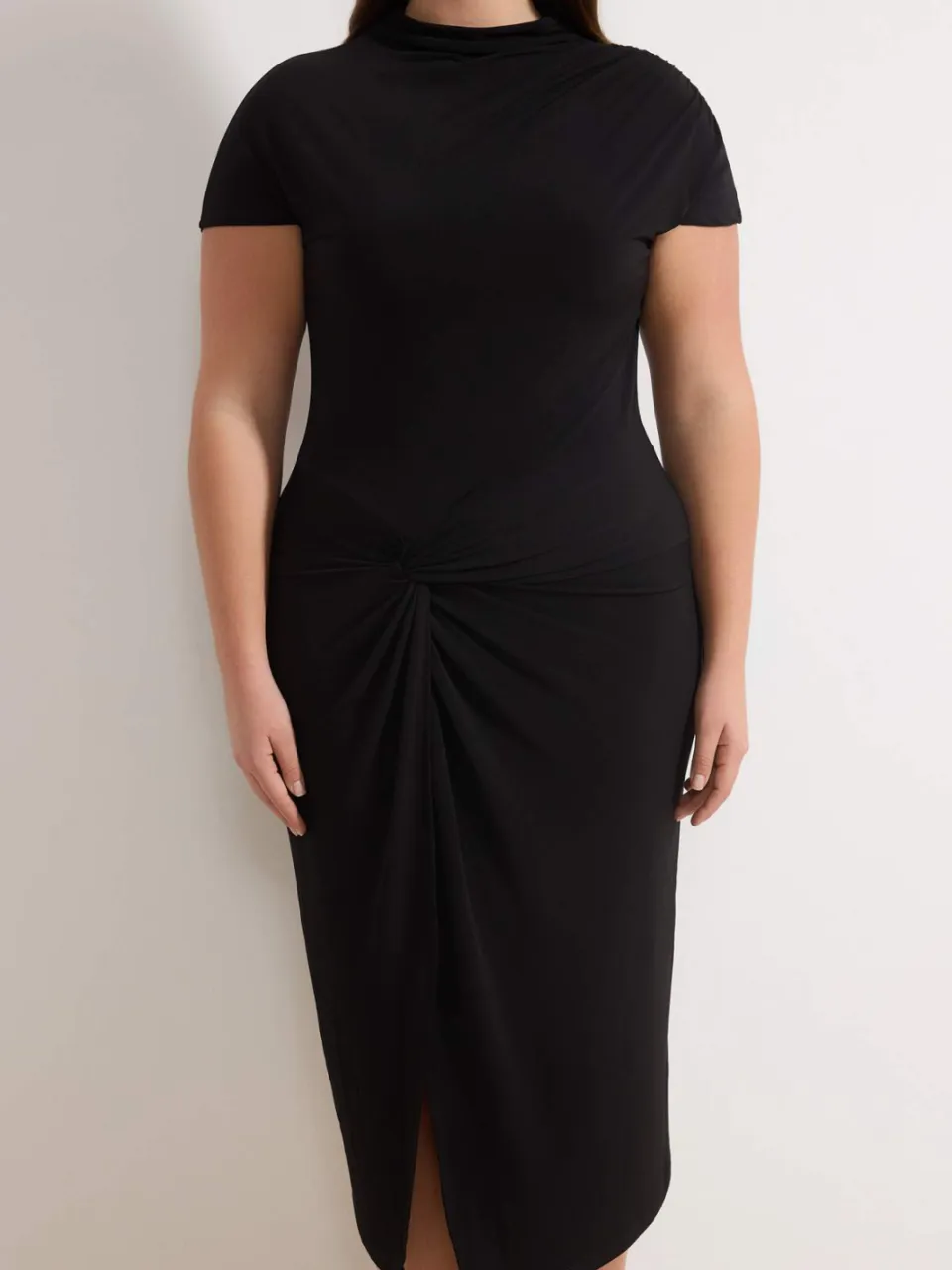 Trendyol Curve Dames Zwart Effen Midi Kort Casual Recht Grote maten Jurk, foto 2