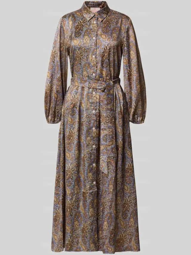 Emme Midi-jurk met tailleband model 'PASSO' middenbruin, foto 2