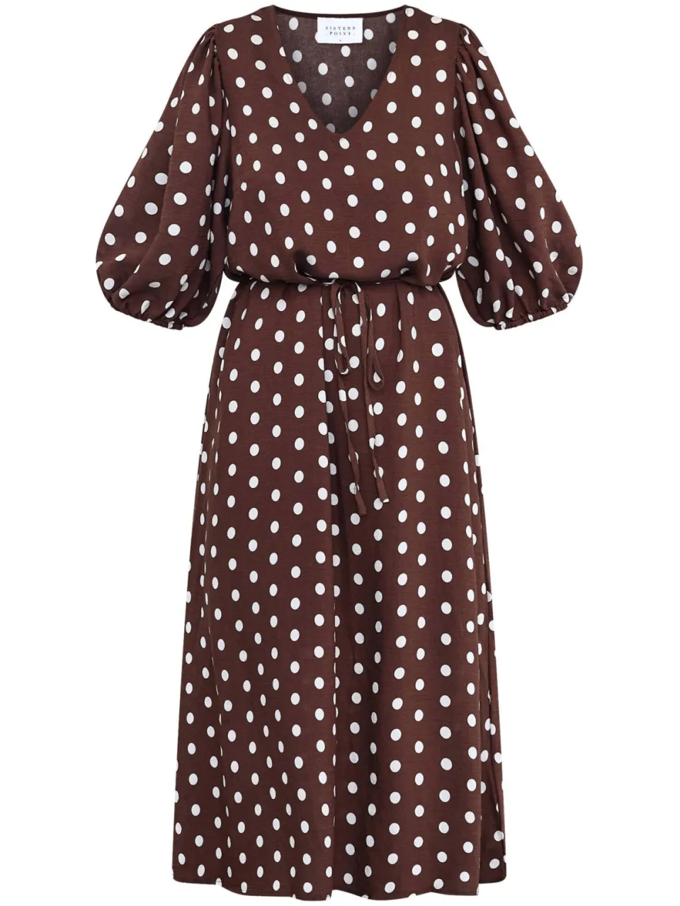 SisterS Point viscose midi jurk met stippen - bruin, foto 2