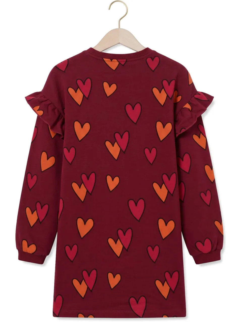 LOOXS little sweatjurk met ruches en hartjes donkerrood, foto 5