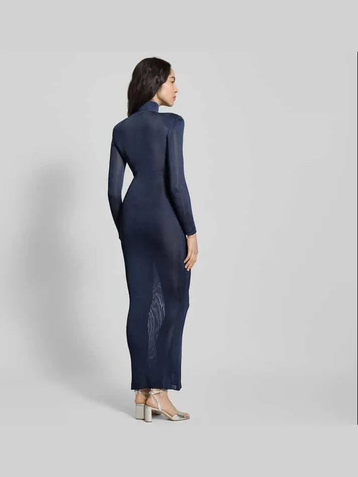 Self-Portrait Maxi-jurk van pure viscose marineblauw, foto 3