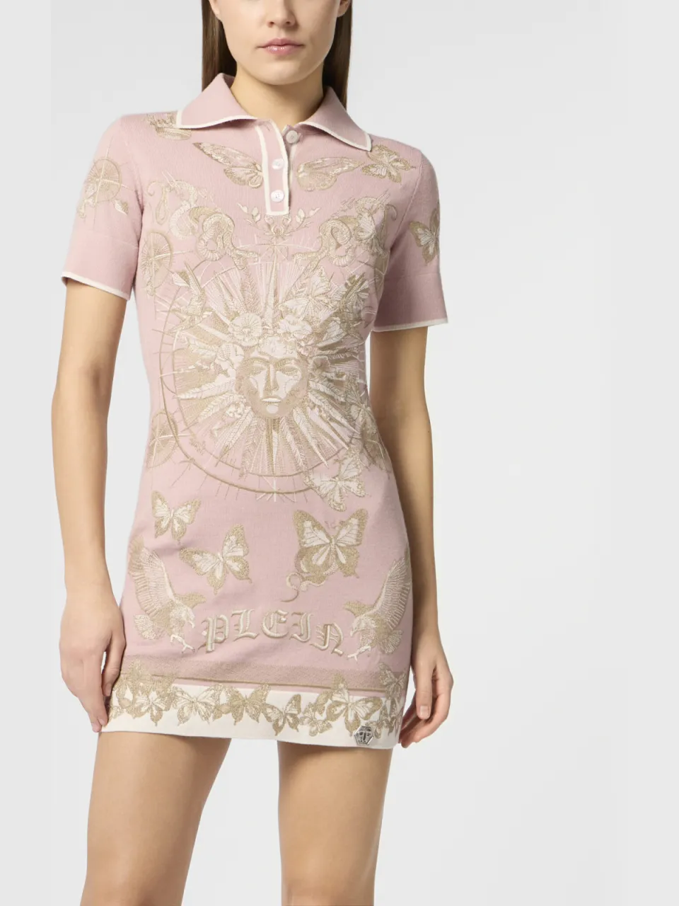 Philipp Plein Polo Mini Dress Butterfly Tattoo Rosé