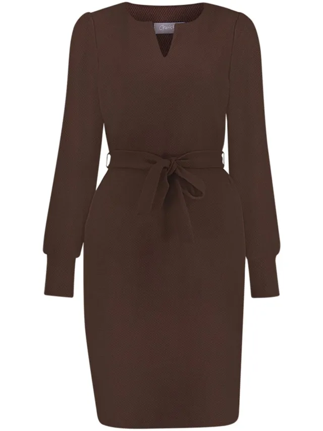 Geisha Jurk Jurk Met Strikceintuur En Elegante Halslijn 67540 21 000775 Brown Dames Maat Bruin
