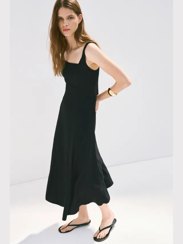 Mango viscose midi zomerjurk - zwart