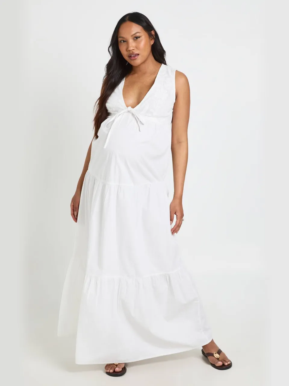 boohoo Dames Zwangerschaps Maxi-jurk Met Kanten Detail En Gelaagde Rok wit, foto 3