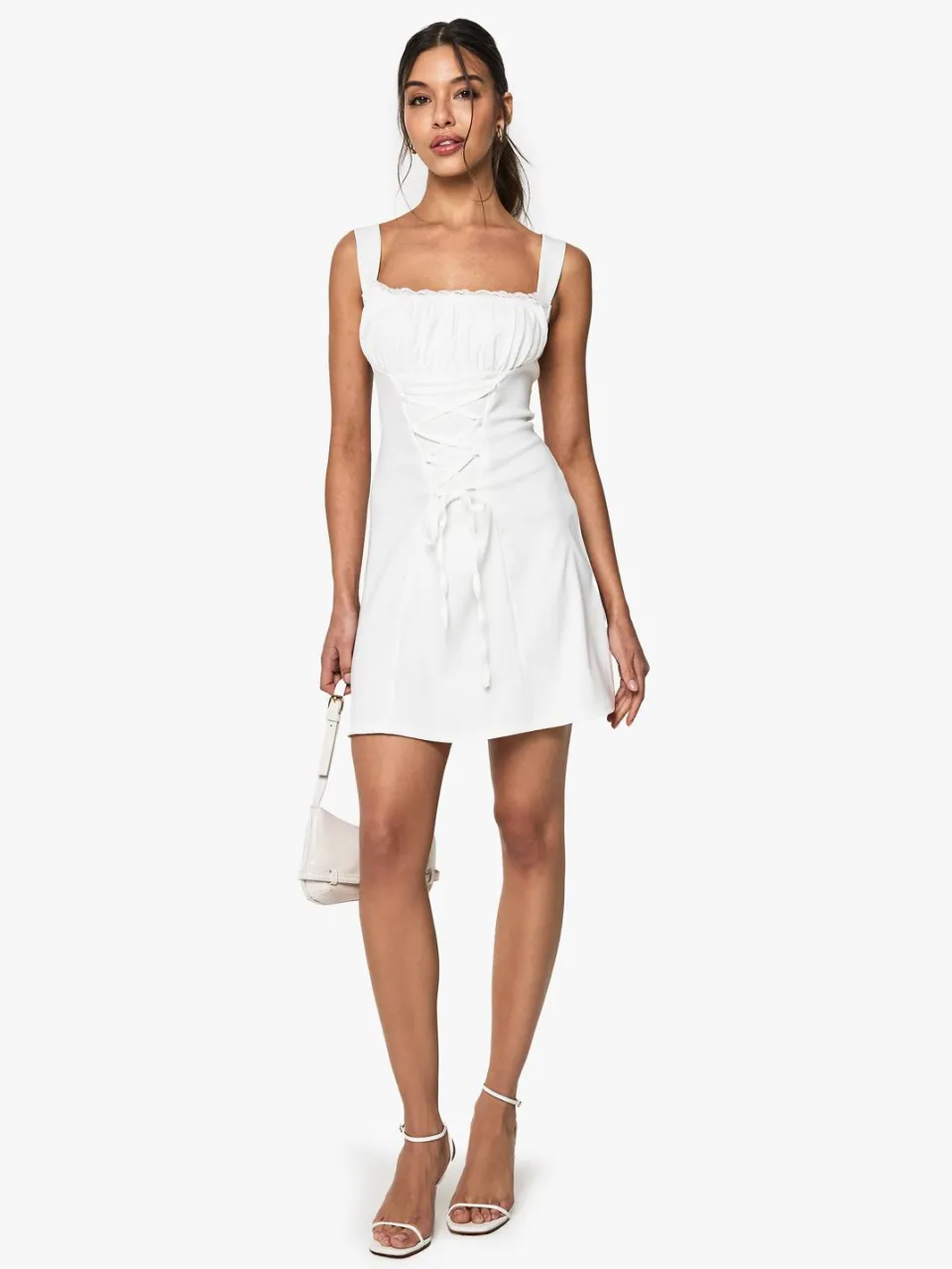 boohoo Dames Bengaline Milkmaid Mini Jurk wit, foto 2