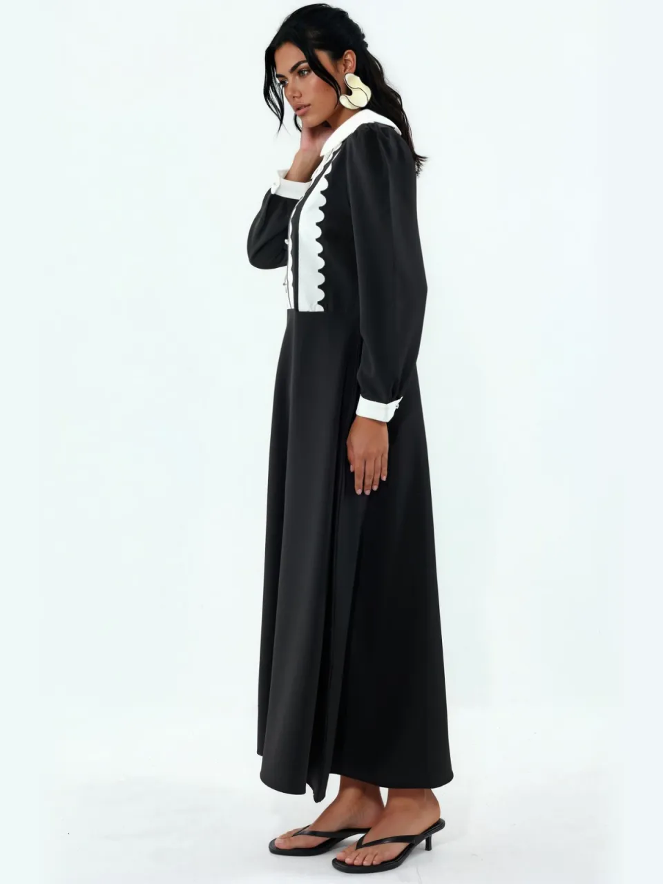 MSN Collection Geknoopte Crew Neck Maxi Jurk zwart, foto 2