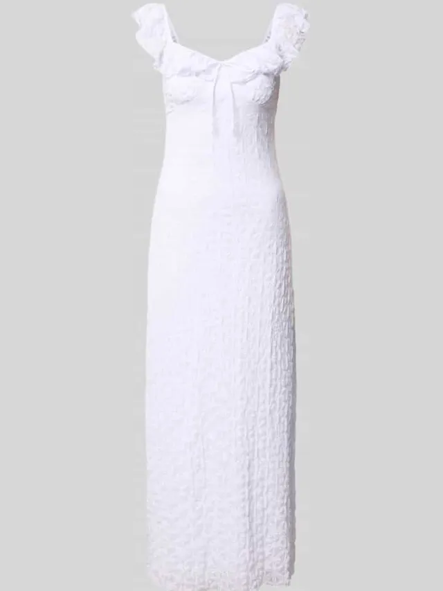 Gina Tricot midi-jurk met kant en strikdetail offwhite, foto 2