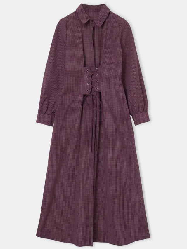 Trendyol Modest Dames Bordeaux Geruit Maxi Lang Blousejurk Modest Jurken Bordeauxrood
