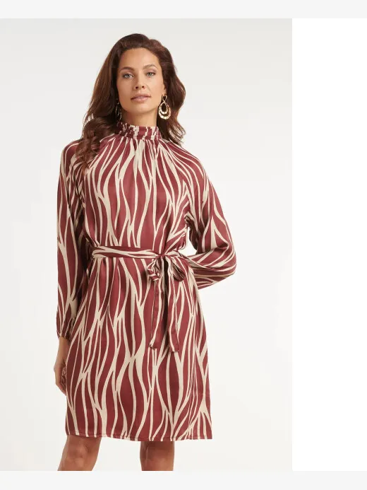 Smashed Lemon Jurk met abstracte bladeren print in bordeaux Veelkleurig