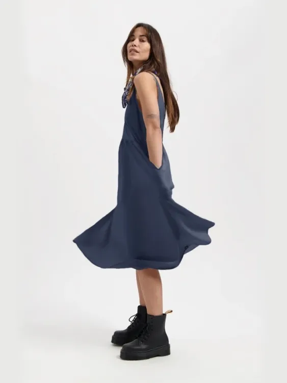 Kuyichi dames vegan Jurk Damla Donker Marineblauw Extra donkerblauw