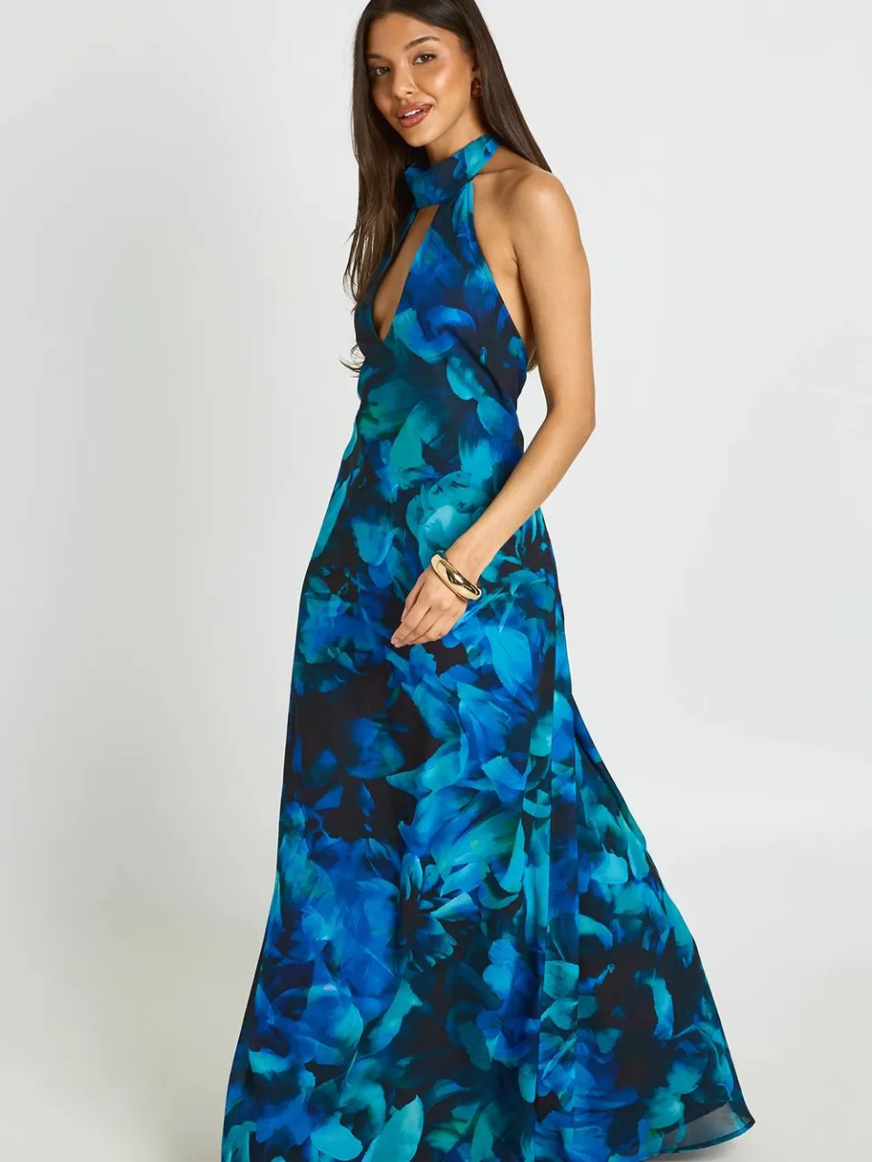 boohoo Dames Gebloemde Maxi-jurk Met Hoge Halslijn En Plooien smaragdgroen, foto 3
