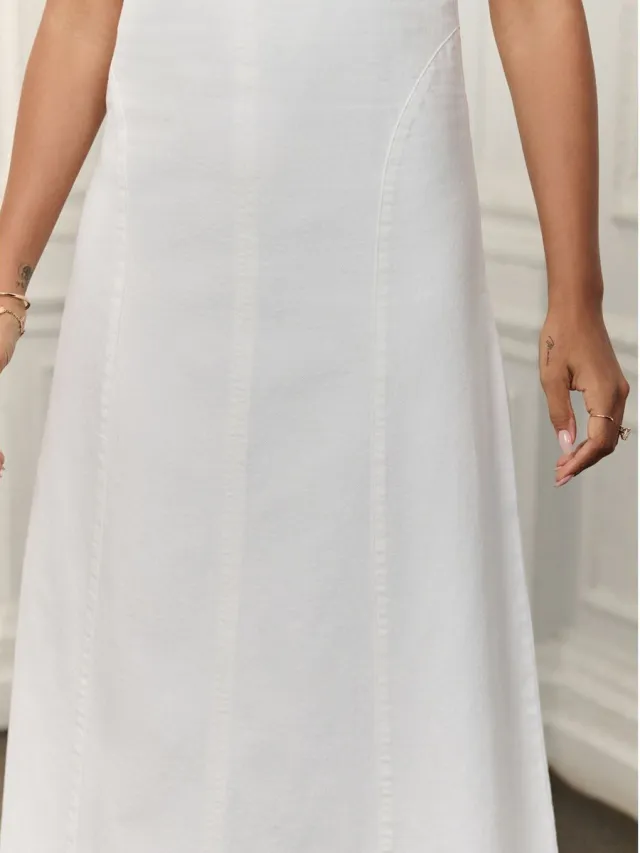 Next Dames - Naadloze, mouwloze petite denim maxi-jurk - Petite - Wit White