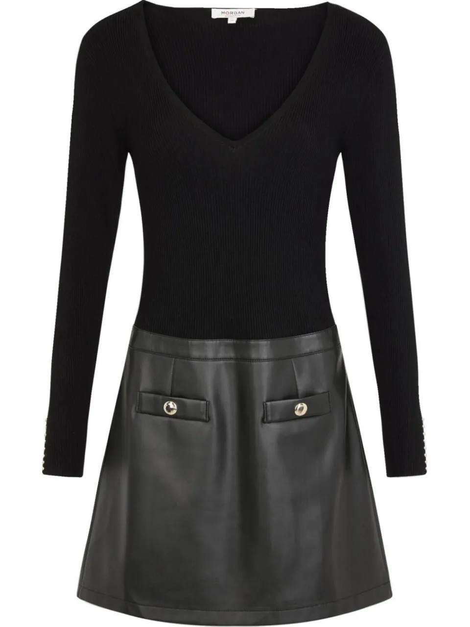 Morgan ribgebreide coated jurk zwart, foto 2