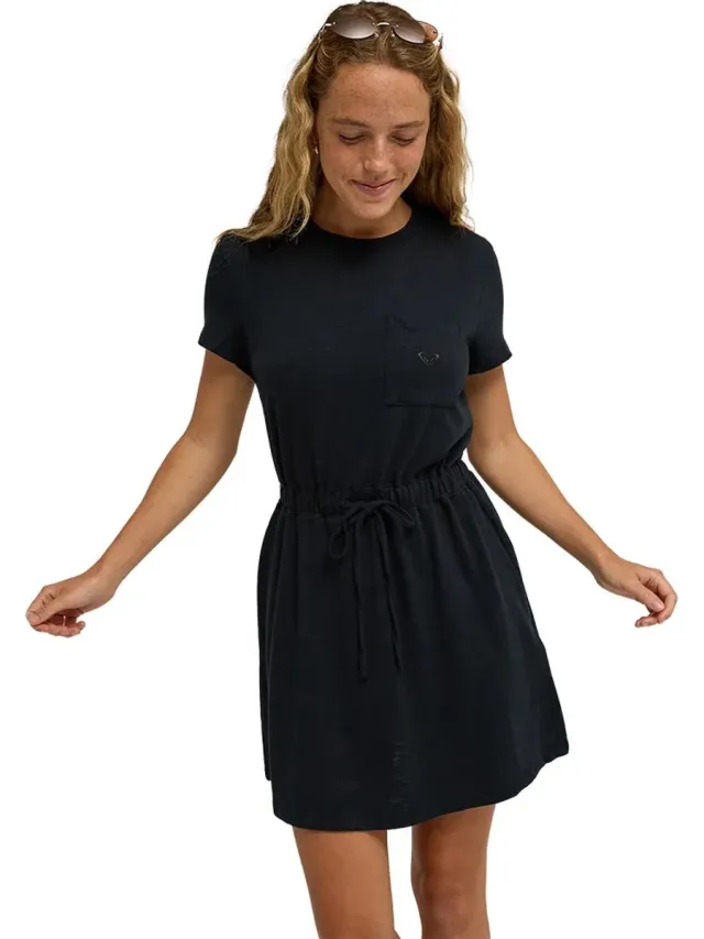 Roxy Sunny Expedition Solid Korte Mouw Jurk Zwart XS Vrouw