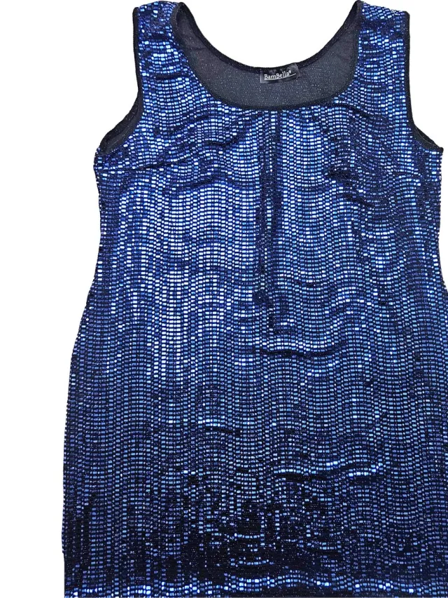 BamBella Jurk - Feest glitter kort jurkje mini tuniek Zwart blauw met glitters geel