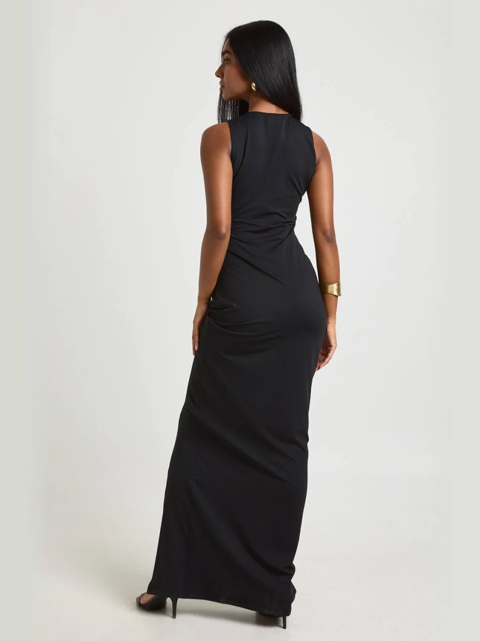 boohoo Dames Slinky Geplooide Zijkant Maxi Jurk zwart, foto 2