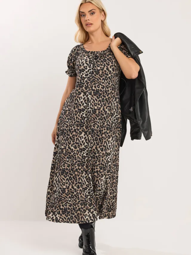 Yours Beige Bruine Luipaardprint Maxijurk Met Textuur Brown