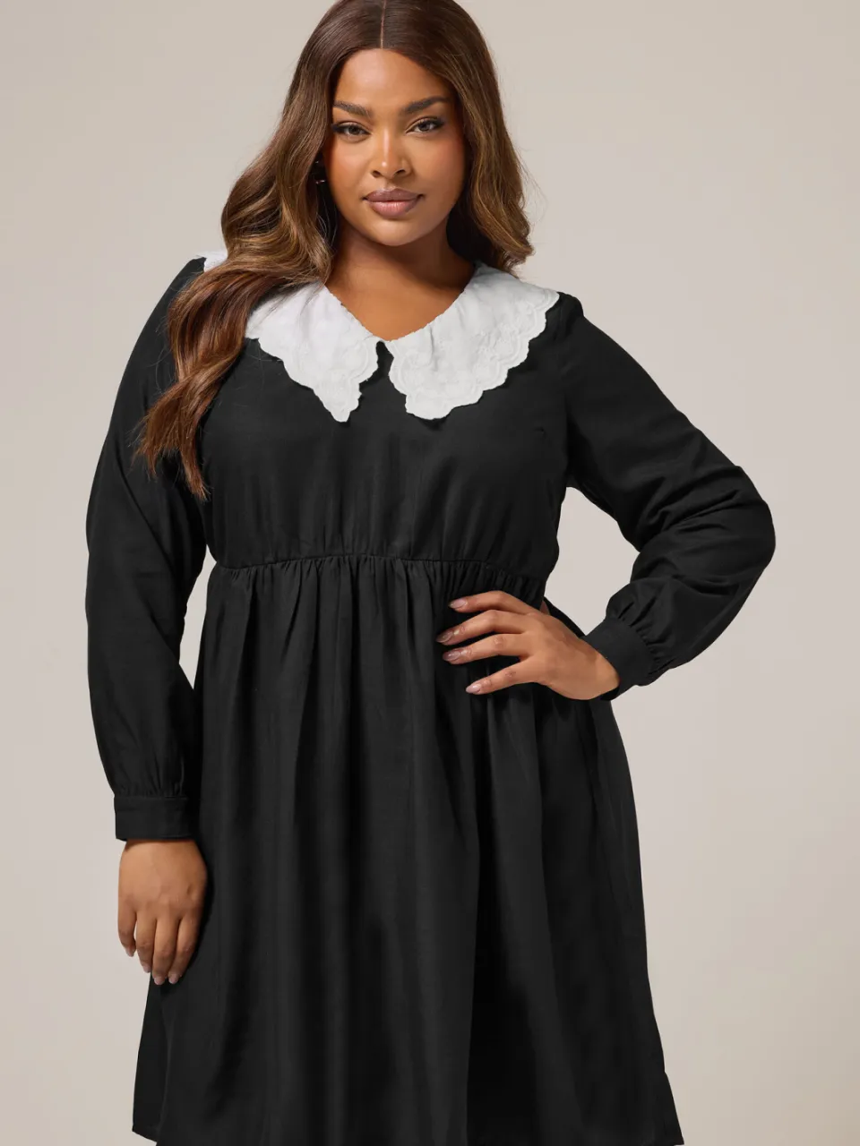 Yours Zwarte Minijurk Met Statementkraag Black