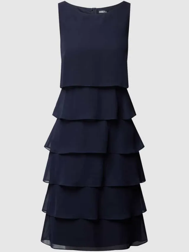 Vera Mont Cocktailjurk van chiffon in laagjeslook donkerblauw, foto 2