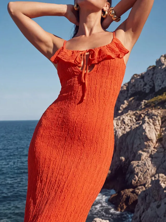 Trendyol TRENDYOLMİLLA Dames Rood Effen Maxi Mouwloos Strandkleding Bodycon Strandjurken