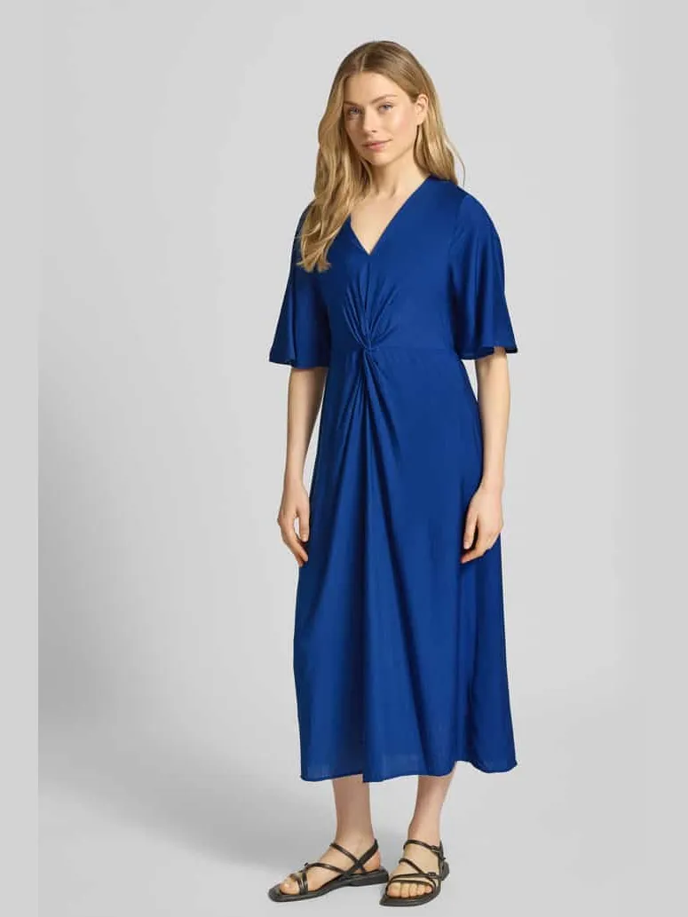 Ichi midi-jurk van viscosemix met vlindermouwen model 'MELDA' blauw, foto 3
