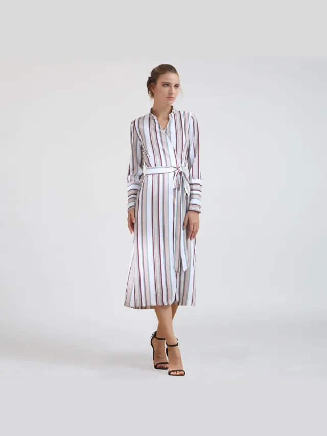 Smart & Joy Gestreepte Midi Wrap -jurk Veelkleurig