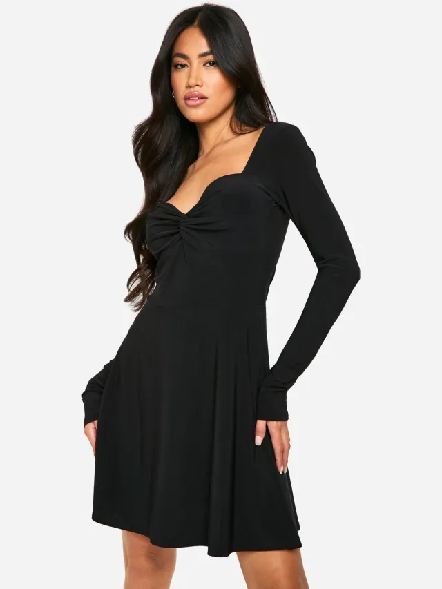 boohoo Dames Geruched Twist Detail A-Lijn Mini Jurk Zwart