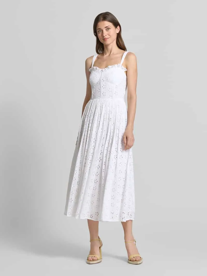 Lace & Beads midi-jurk met all-over broderie anglaise Offwhite