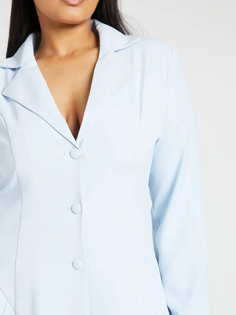 boohoo Dames Plus Geplooide Rok Blazer Jurk Met Knoopsluiting babyblauw, foto 3