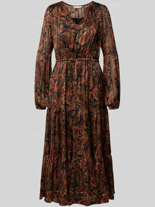 Apricot Midi-jurk met V-hals en strikceintuur roestrood, foto 2