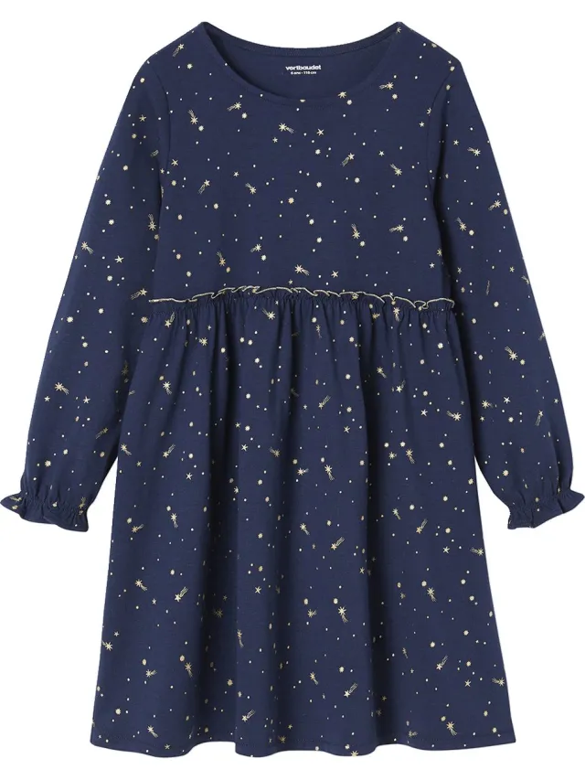 vertbaudet Meisjesfeestjurk met glanzende sterrenprint marineblauw