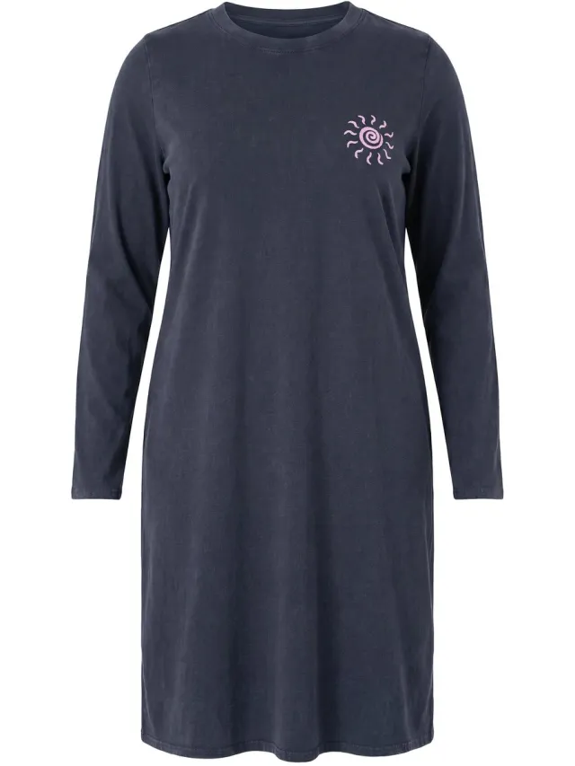Studio Untold Dames - Jersey jurk A-lijn midi-lengte Sun-borduursel - Antraciet melange - Maat 54+