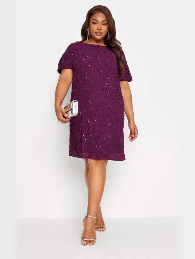 Luxe: Ultimate Embellishment Luxe Geweven Shiftjurk Met Kralen & Pailletten In Paarssize 62-64 Purple