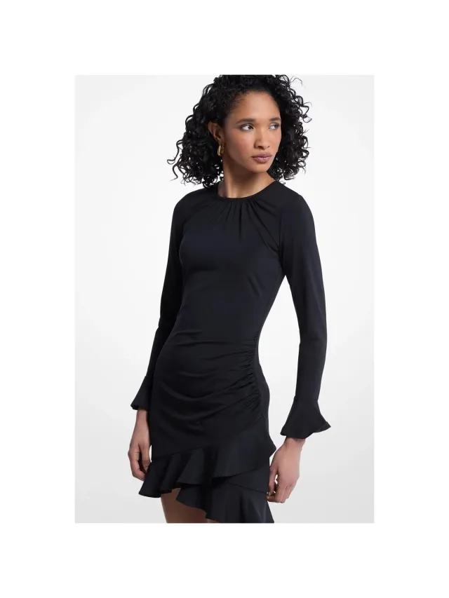 MICHAEL Michael Kors Korte Jurk MICHAEL Michael Kors Mt683j5h6j Ruched Ruffle Hem Dress Zwart