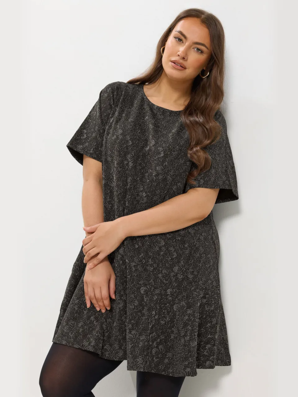Yours Grijze Jacquard Cut Out Tshirtjurk zwart, foto 3