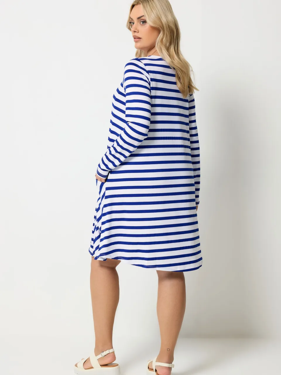 Yours Blauw Gestreepte Gedrapeerde Jurk Met Zakken-52, foto 3
