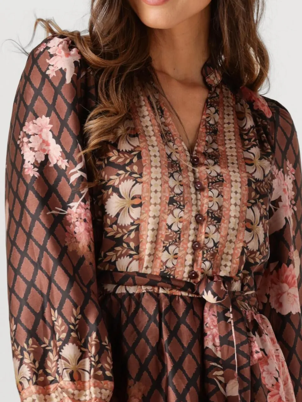 NEO NOIR Dames Jurken Nova Botanical Border Dress - Bruin, foto 3