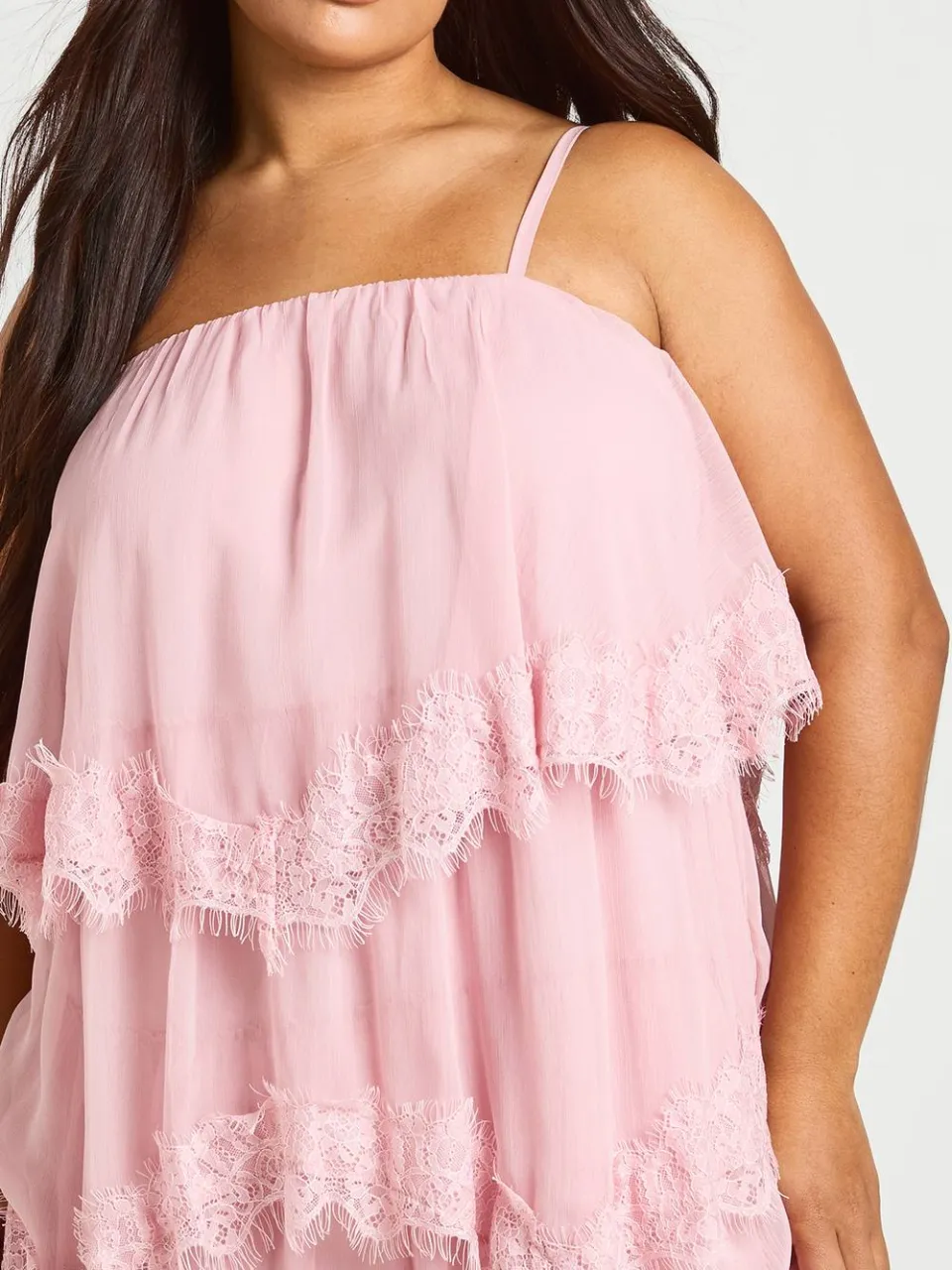 boohoo Dames Plus Kanten Zoom Gelaagde Shift Jurk stoffig roze, foto 4