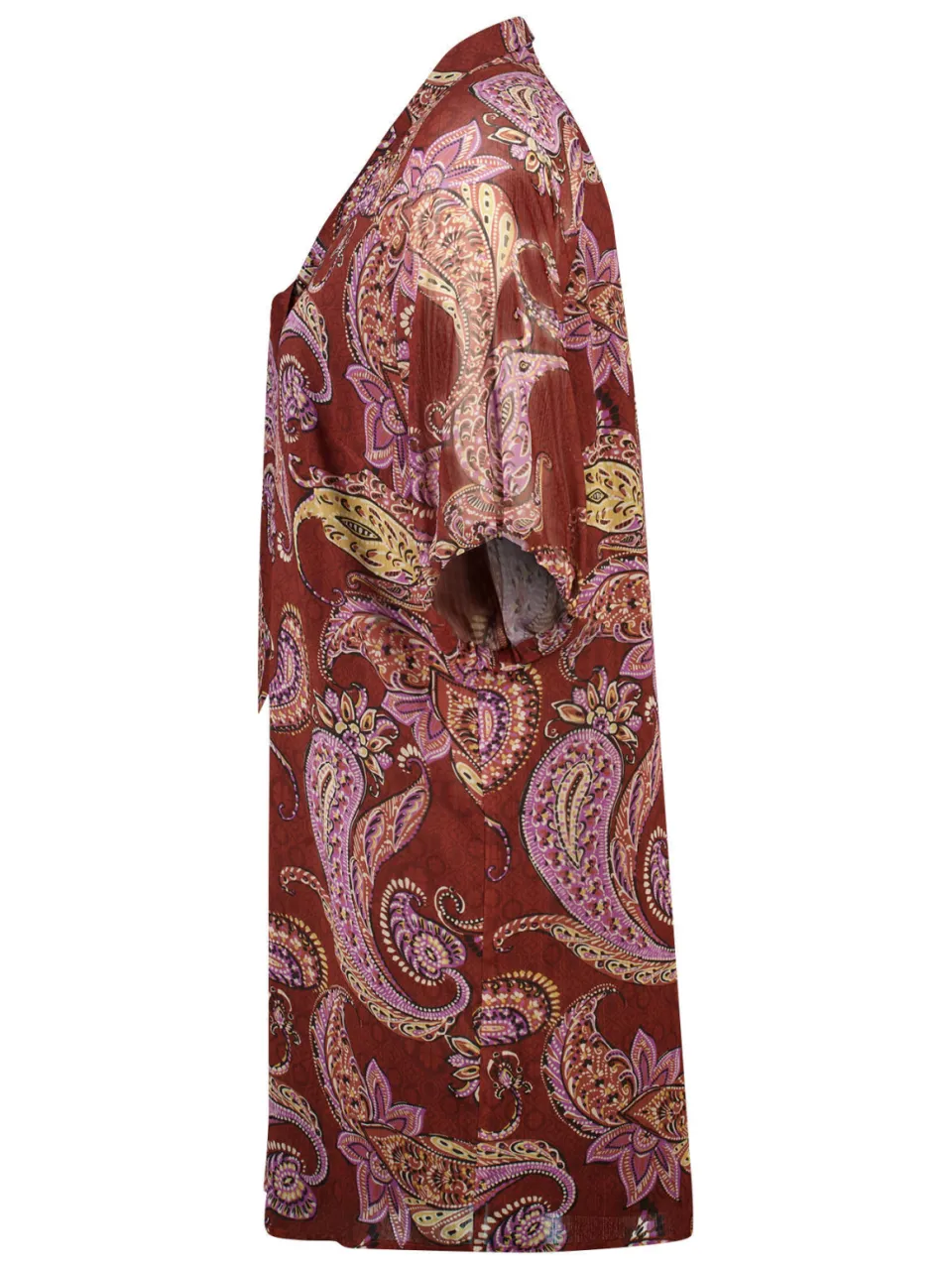 MS Mode Plus Size korte bohemian jurk met ceintuur en paisley - donkerrood/roze, foto 4