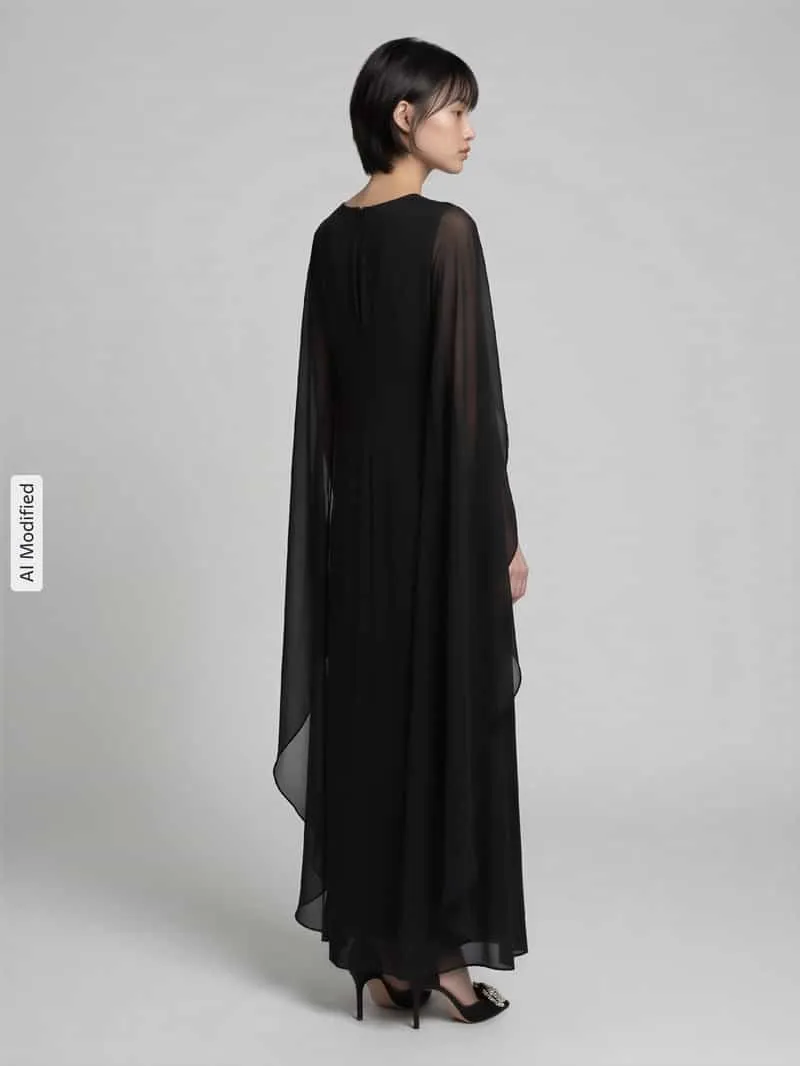 Lauren Ralph Lauren Vloeiende avondjurk met cape-detail zwart, foto 2