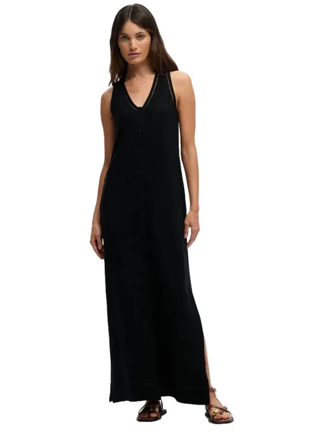 Superdry Laddered Jersey Maxi Lange Jurk Zonder Mouwen Zwart L Vrouw Black