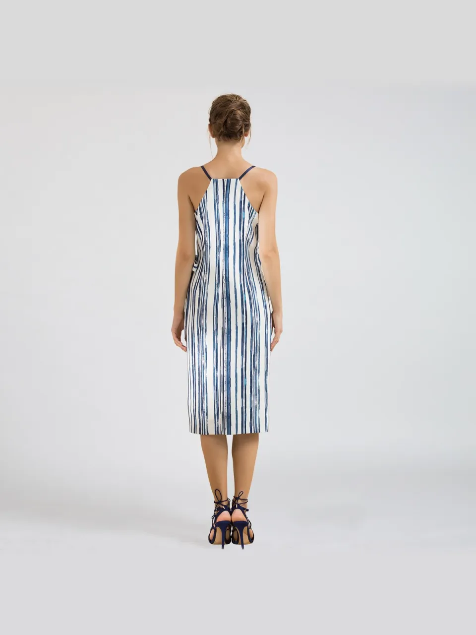 Smart & Joy Stripe print koude schouderjurk blauw, foto 2