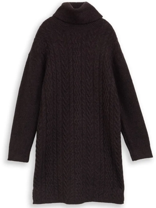 Tom Tailor Denim - Losvallende mini-gebreide jurk met vlechtpatroon - dark plum melange