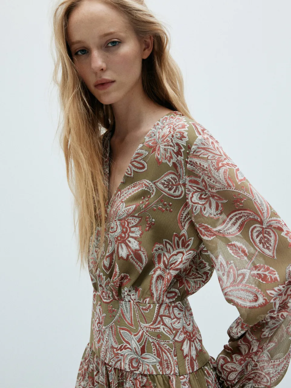 Mango midi jurk met paisley - groen, foto 6