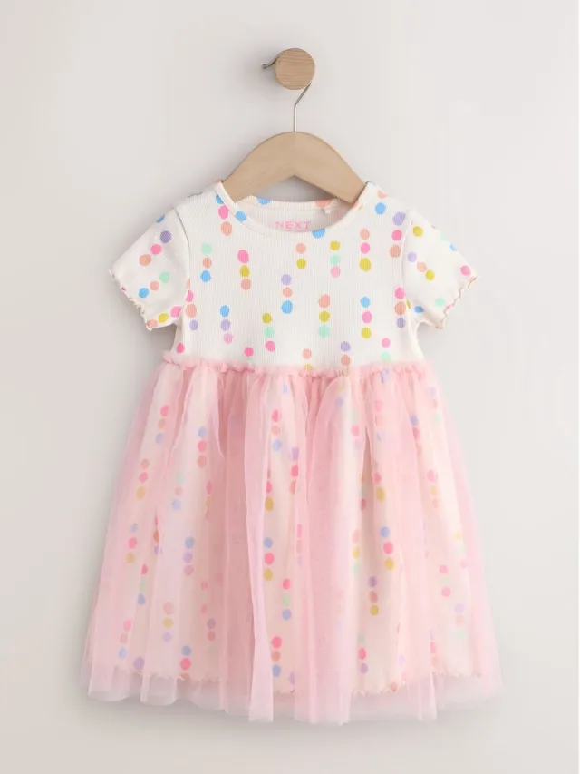 Next Meisjes - Jurk met mesh rok - Crème Rainbow Spot