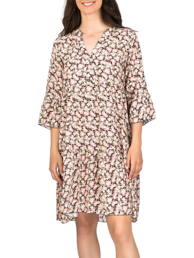 DENIMFY Dames Jurk DFFrida regular fit Veelkleurig S/M V Hals Volwassenen Zomerjurk Mille Fleurs Black