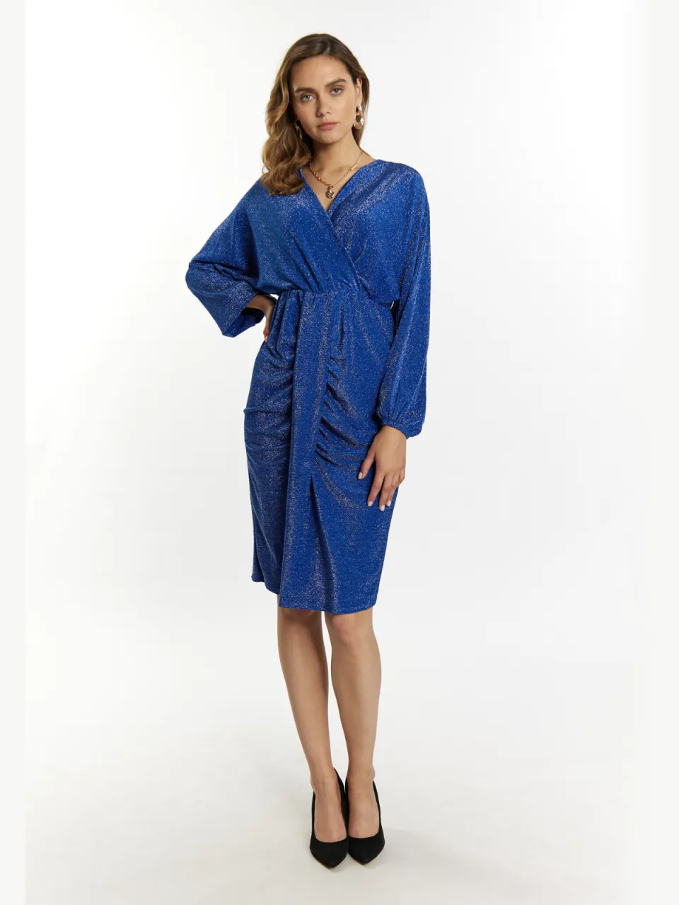 Faina Avondjurk met glanzend garen Dames KONING BLAUW